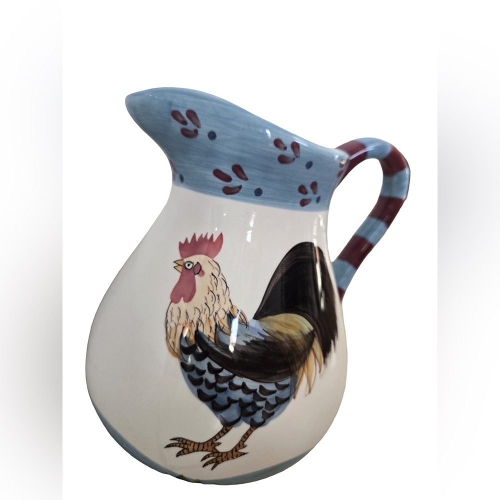Hand Painted Rooster Pitcher – Farmhouse / Country Kitchen Décor - Picture 7 of 13